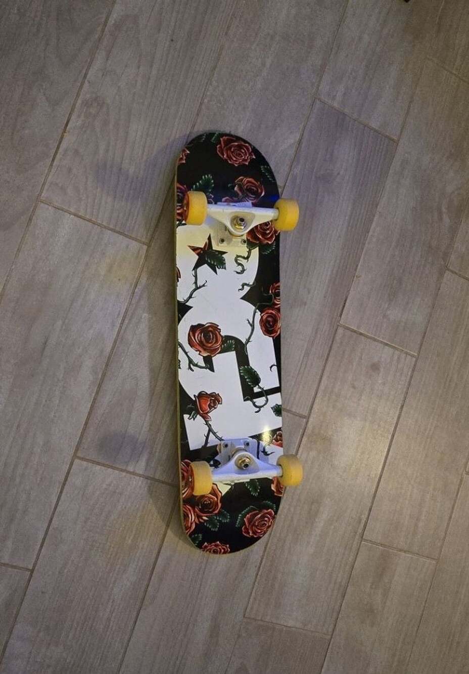 DGK Complete Skateboard with Rose Graphic and New Yellow Wheels and New Red Bone